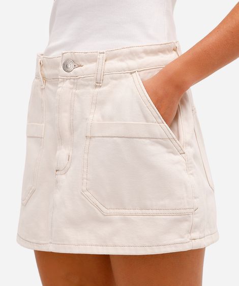 short saia feminino de sarja cintura alta bege