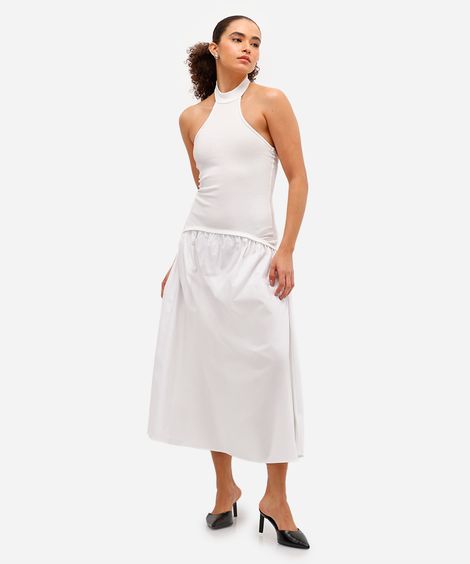 vestido midi feminino frente única de algodão off white