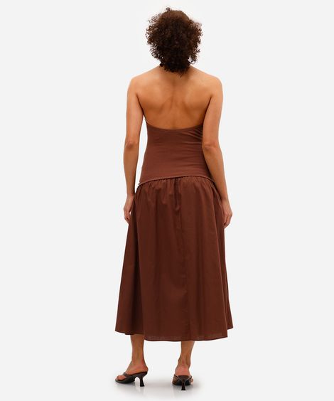 vestido midi feminino frente única de algodão marrom
