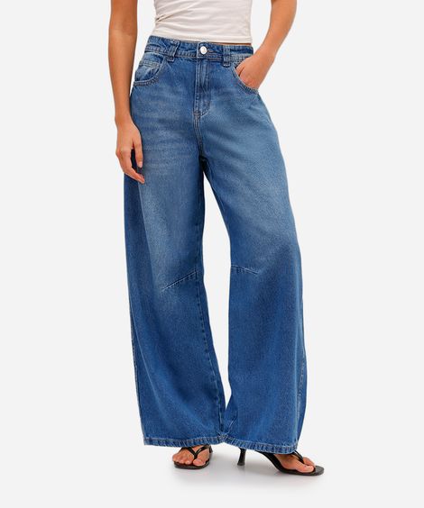 calça skater feminina jeans cintura média azul
