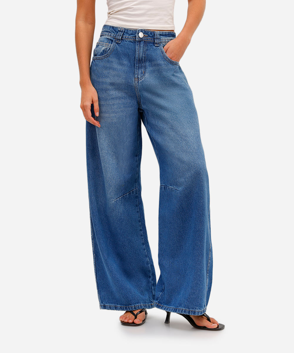 calça skater feminina jeans cintura média azul