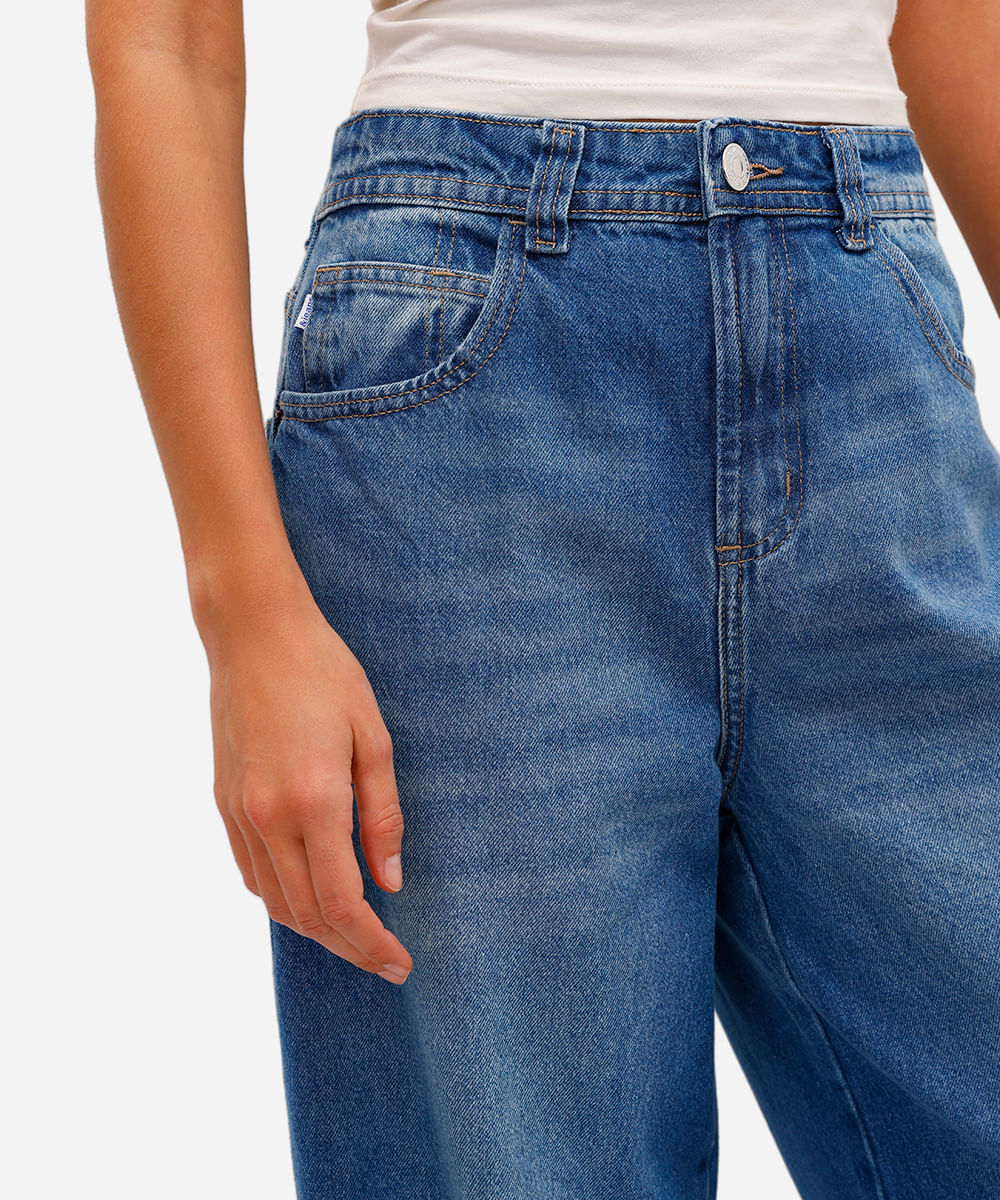 calça skater feminina jeans cintura média azul