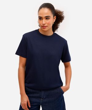 camiseta básica feminina de algodão peruano azul