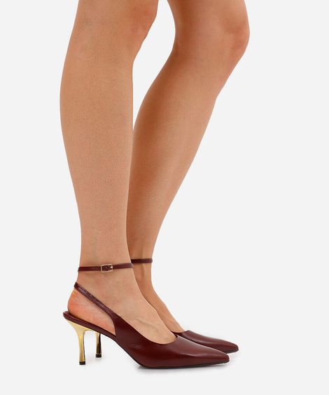 scarpin bico fino salto cromado oneself vinho