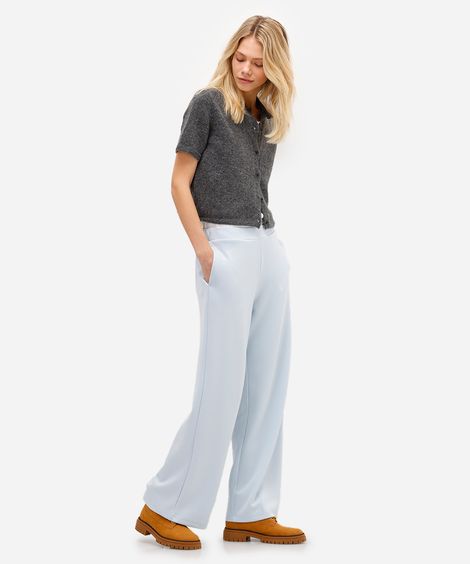 calça reta básica feminina cós elástico azul