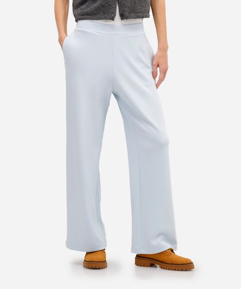 calça reta básica feminina cós elástico azul