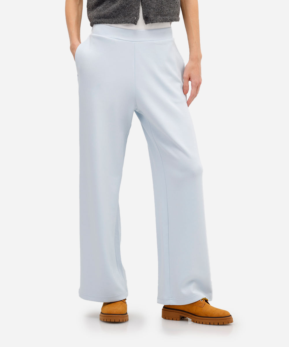 calça reta básica feminina cós elástico azul