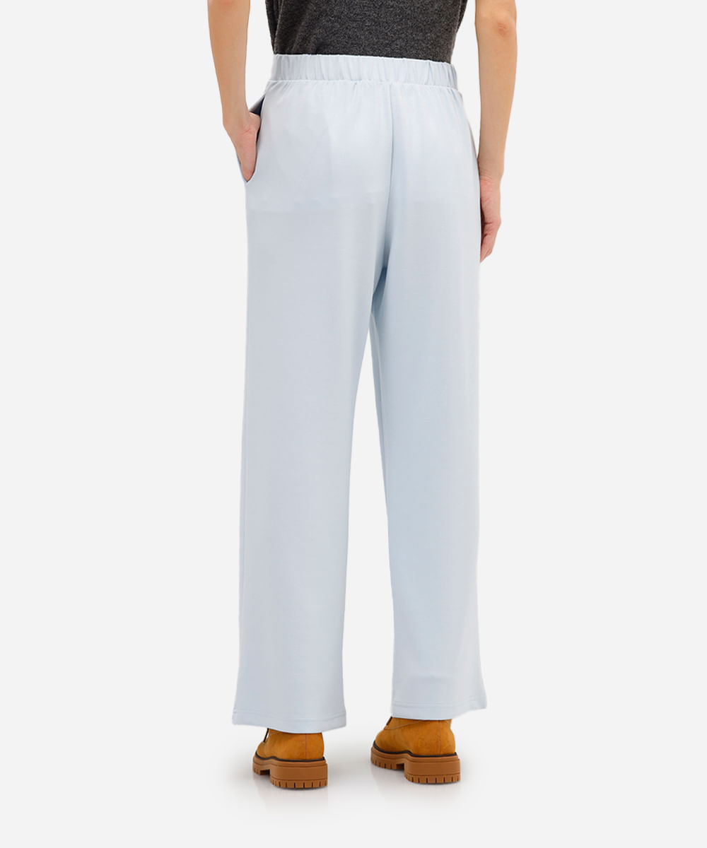 calça reta básica feminina cós elástico azul
