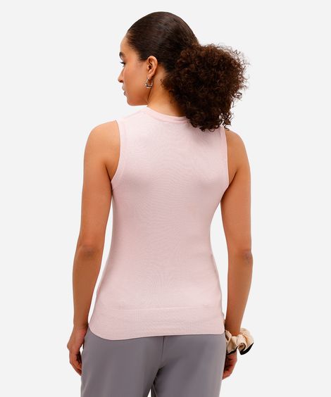 regata feminina de tricot decote redondo rosa