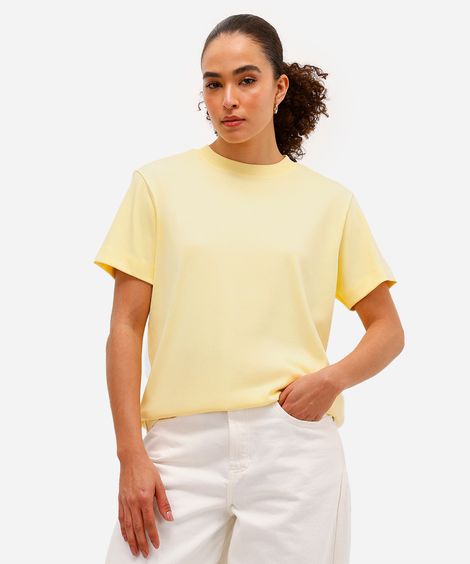 camiseta comfort feminina de algodão peruano interlock amarela