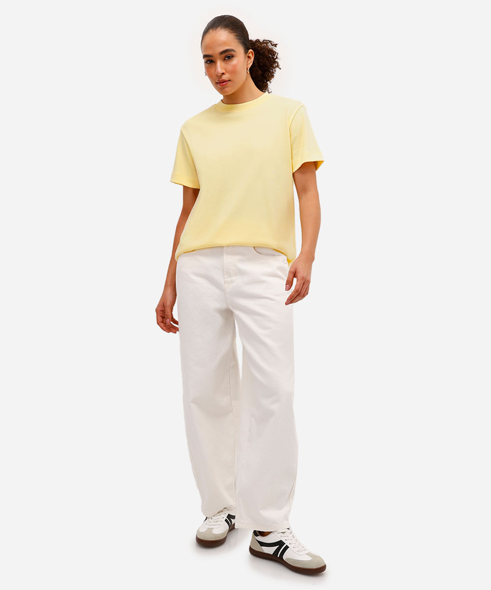 camiseta comfort feminina de algodão peruano interlock amarela