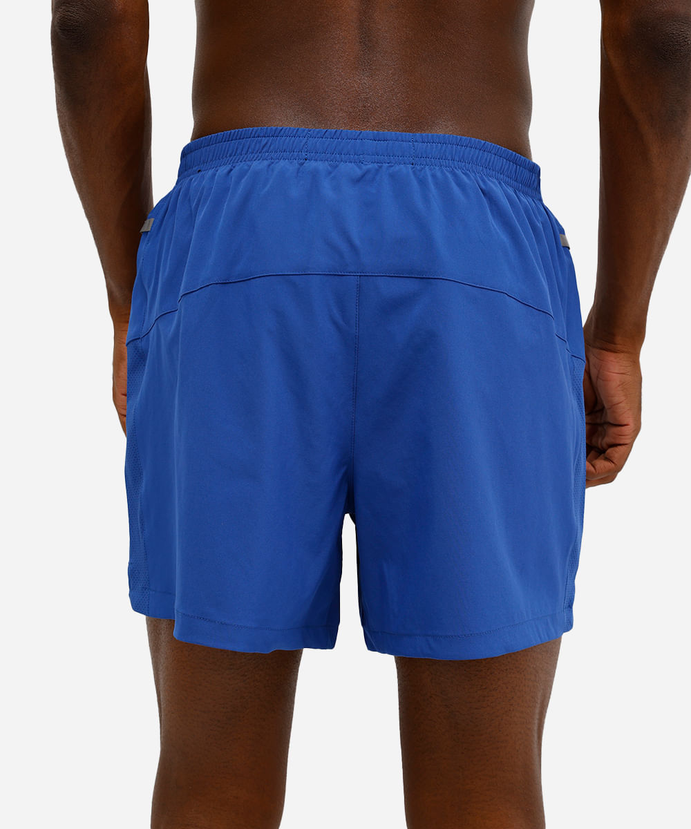 short running masculino esportivo com recorte e refletivos azul