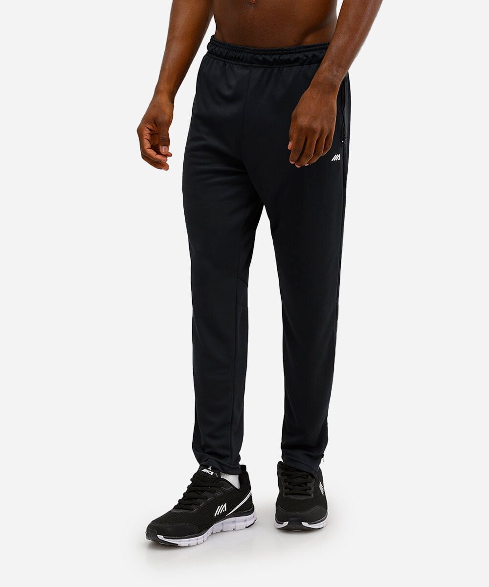 calça slim com recorte elástico e zíper esportiva preta