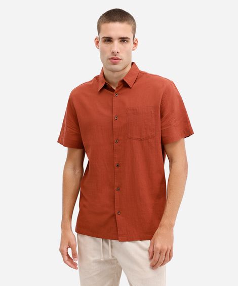 camisa masculina de algodão manga curta com bolso vermelha
