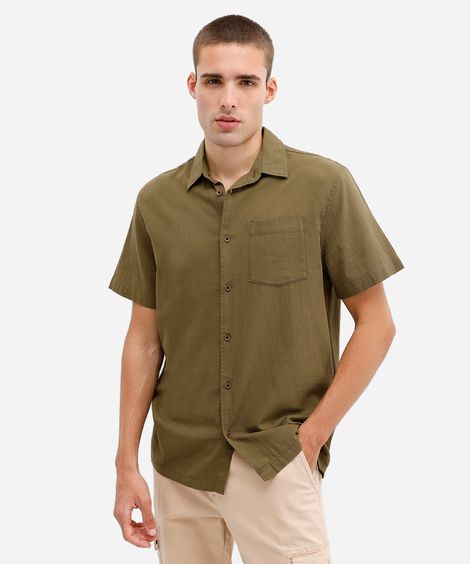 camisa masculina de algodão manga curta com bolso verde