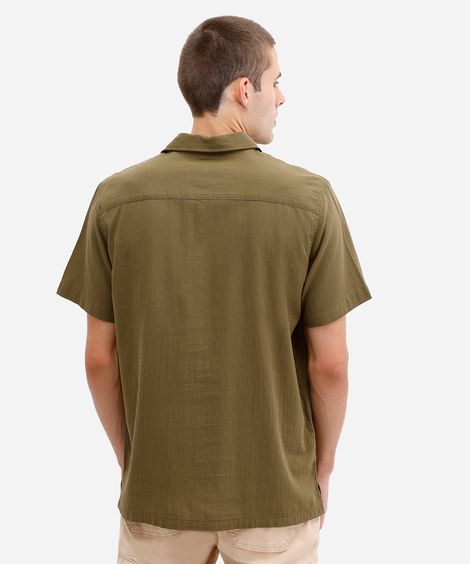 camisa masculina de algodão manga curta com bolso verde