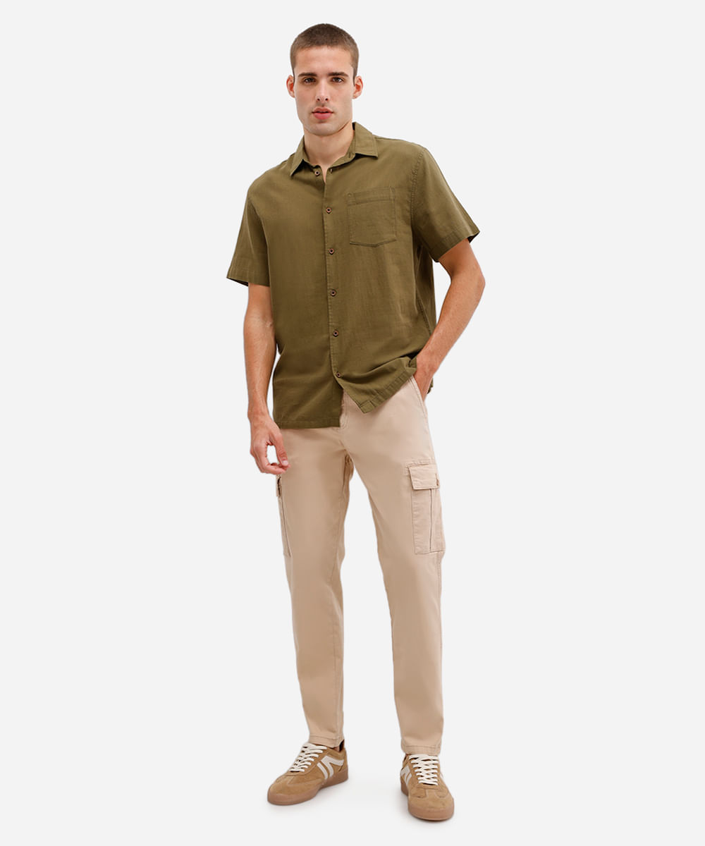 camisa masculina de algodão manga curta com bolso verde