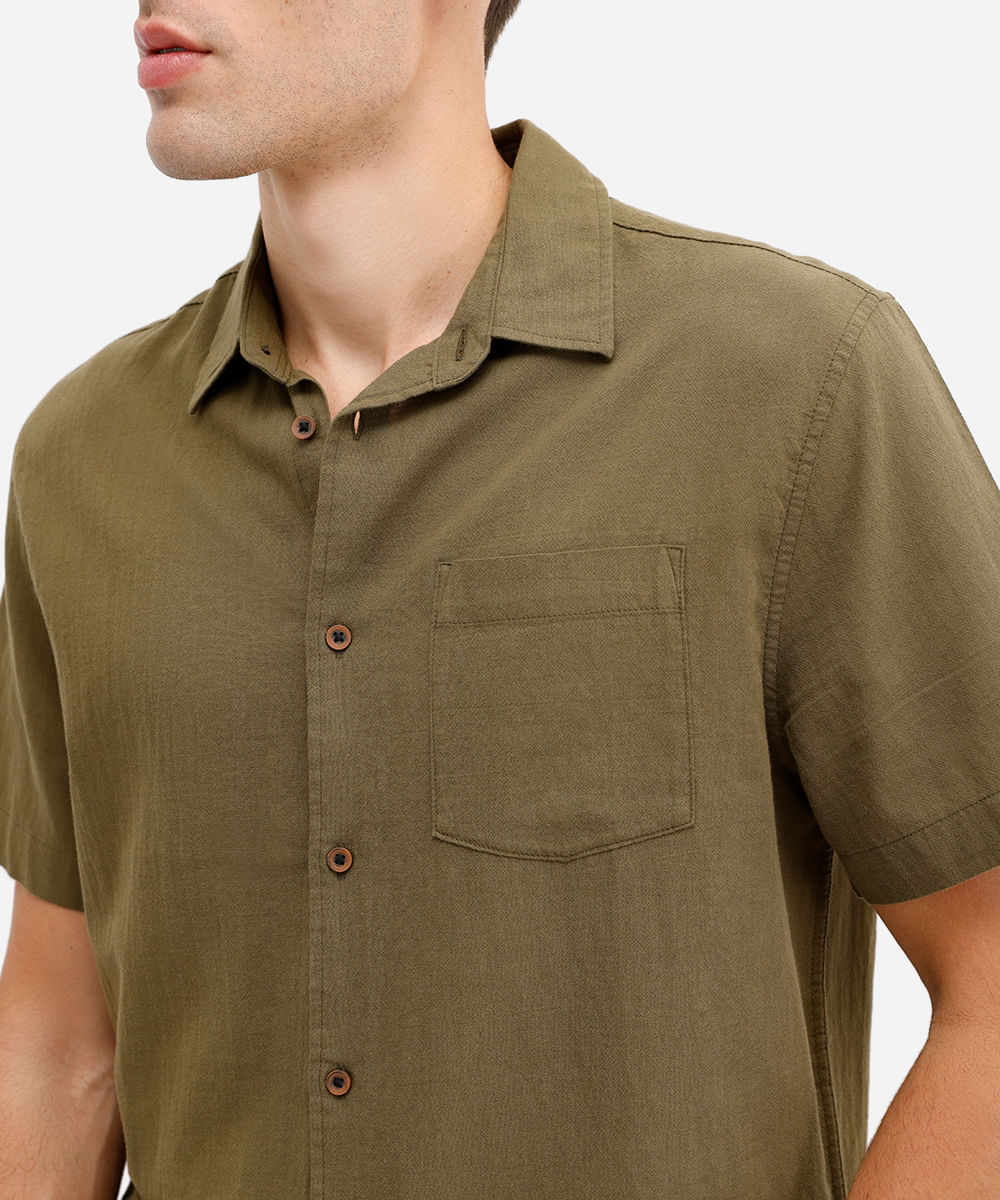 camisa masculina de algodão manga curta com bolso verde