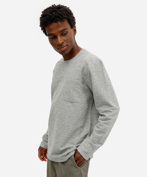 camiseta masculina manga longa texturizada verde