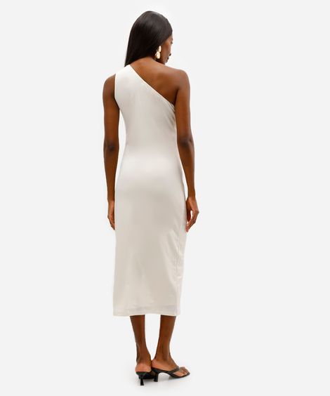 vestido ombro único feminino franzido off white