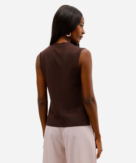 colete feminino de tricot com fendas marrom