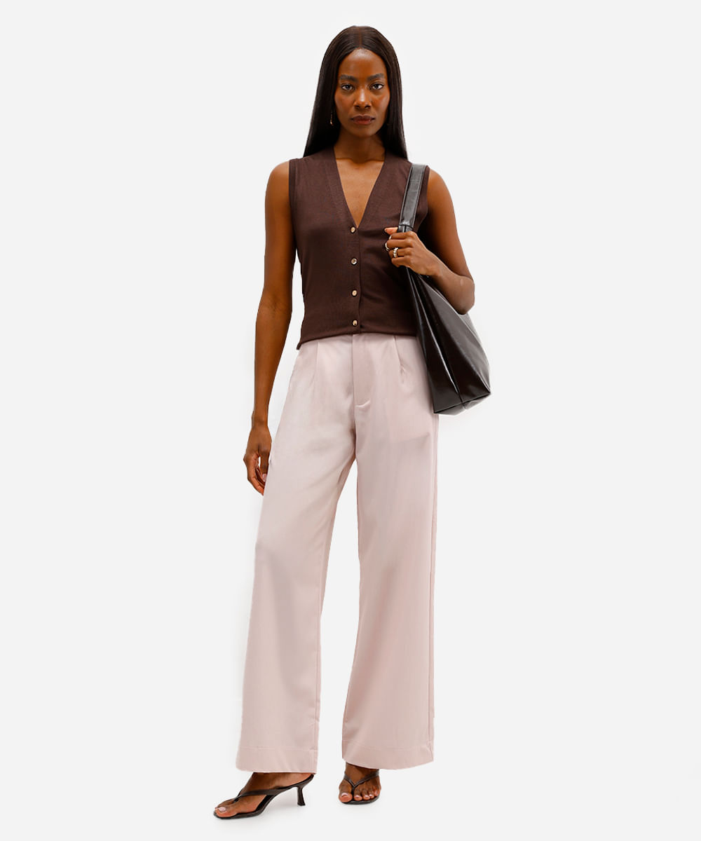 colete feminino de tricot com fendas marrom