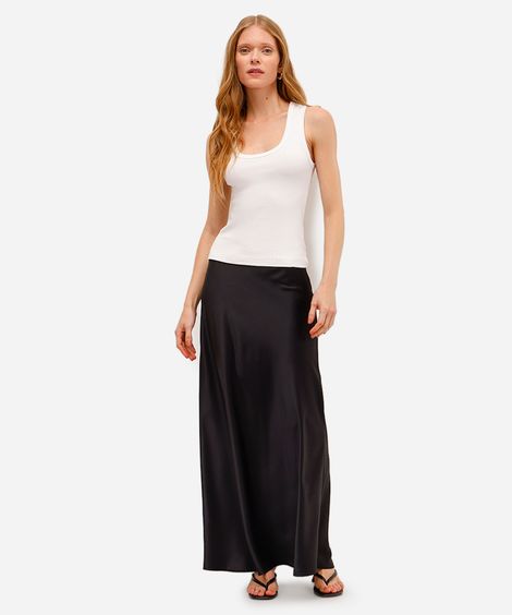 saia midi feminina acetinada preta