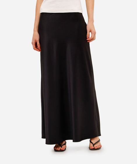saia midi feminina acetinada preta
