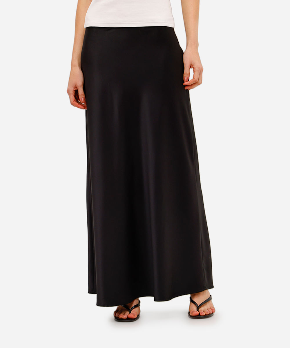 saia midi feminina acetinada preta