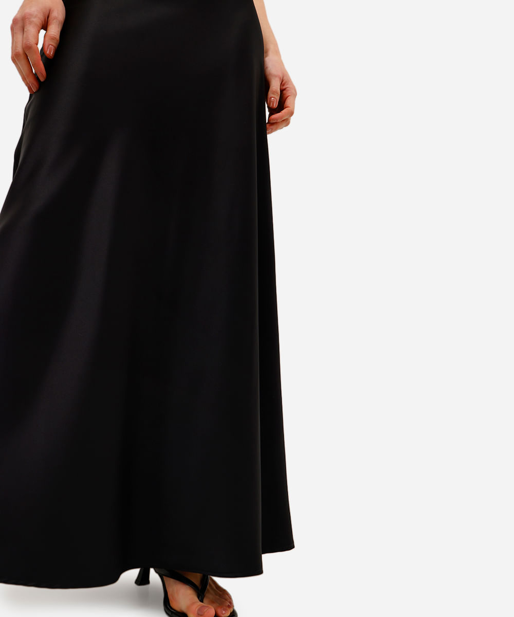saia midi feminina acetinada preta
