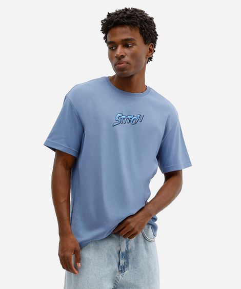 camiseta masculina manga curta stitch azul