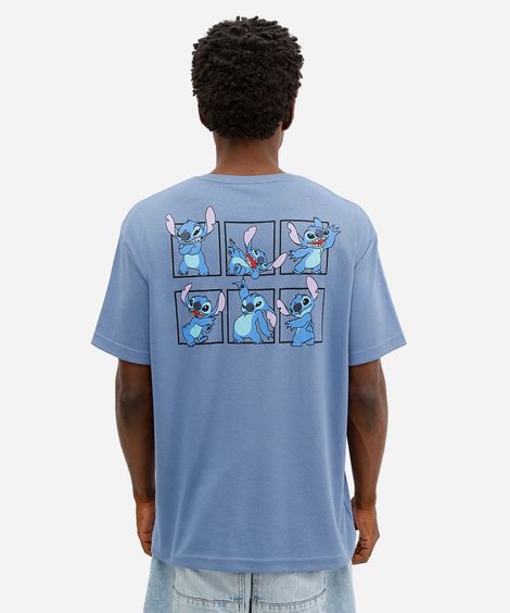 camiseta masculina manga curta stitch azul