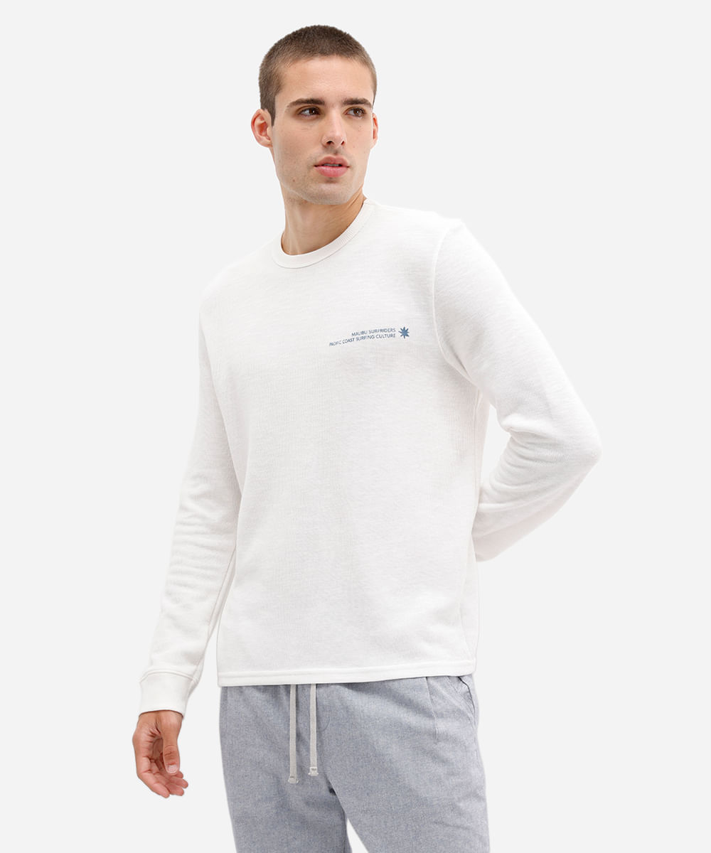 camiseta masculina manga longa estampada off white