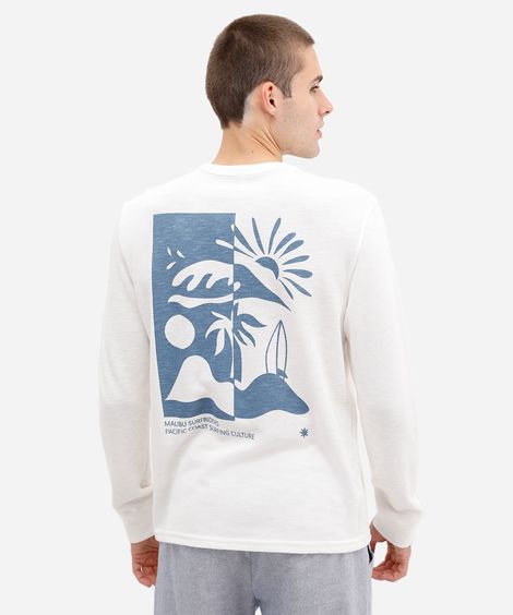 camiseta masculina manga longa estampada off white