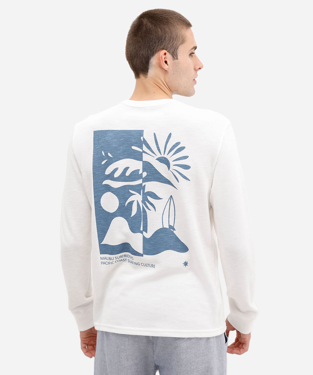 camiseta masculina manga longa estampada off white