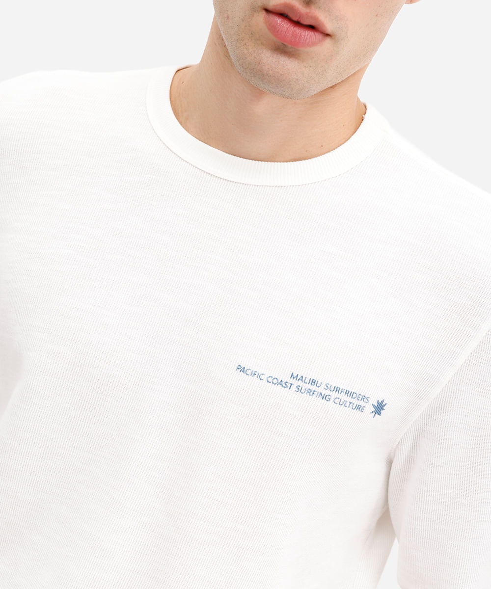 camiseta masculina manga longa estampada off white