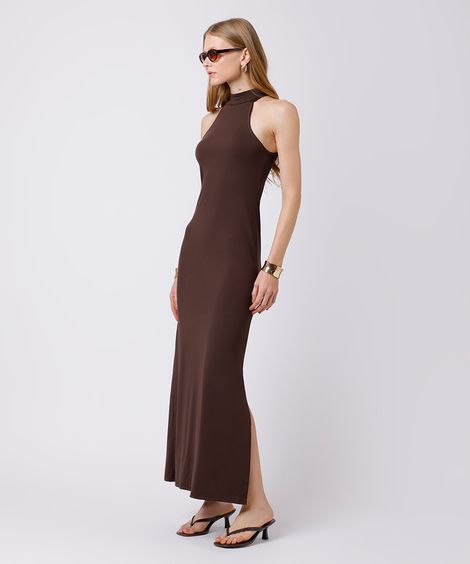 vestido midi feminino halterneck mindset - marrom