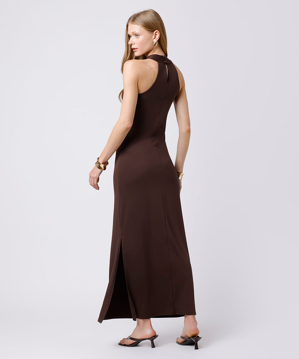 vestido midi feminino halterneck mindset - marrom