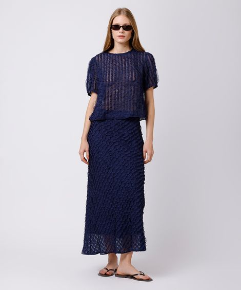 saia midi feminina com babados mindset azul