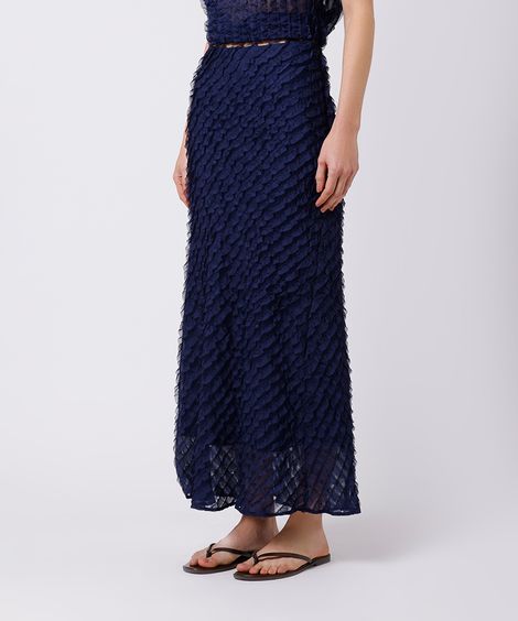 saia midi feminina com babados mindset azul