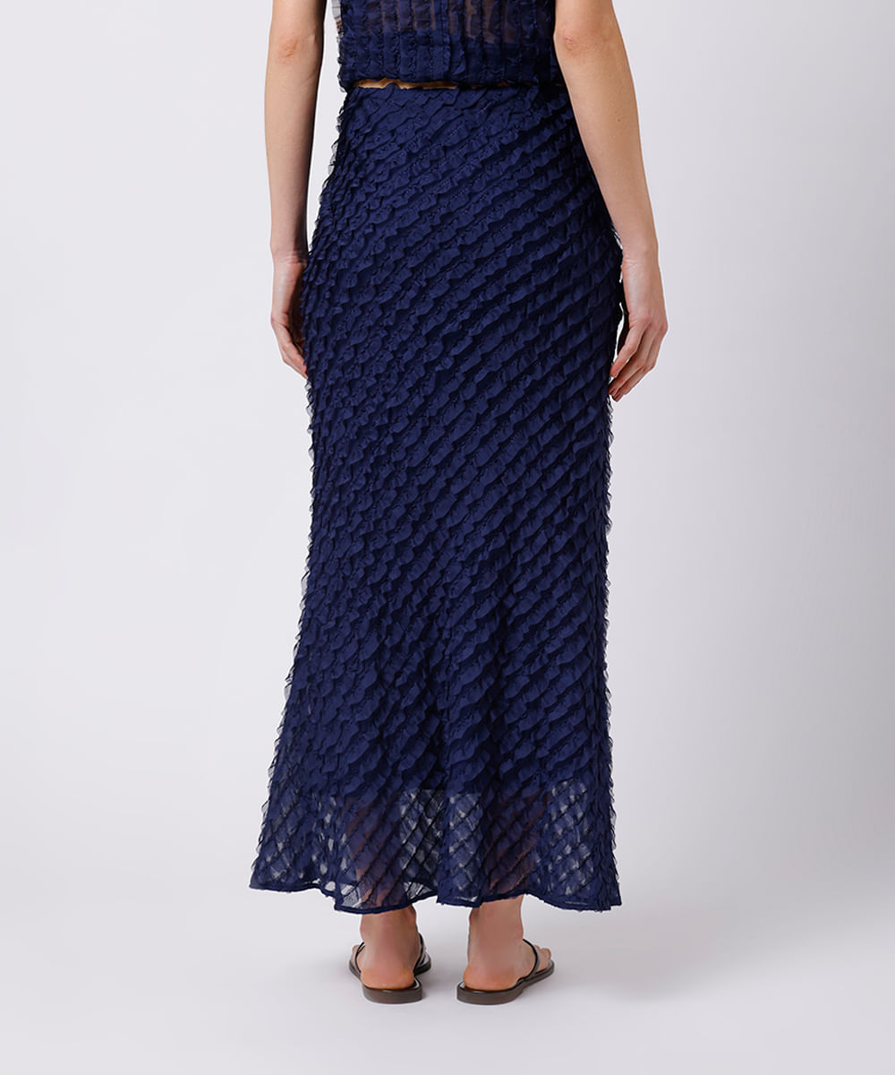 saia midi feminina com babados mindset azul