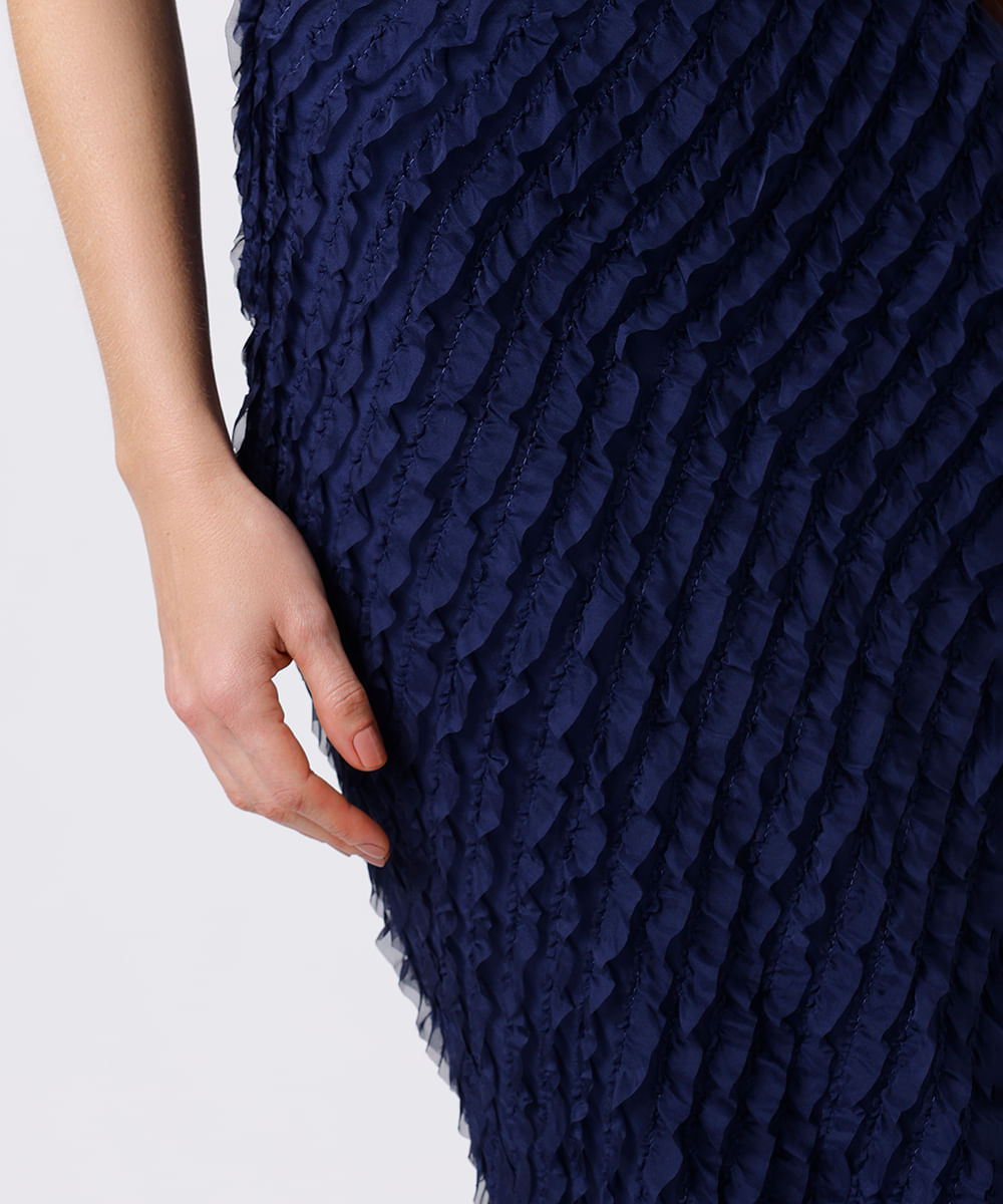 saia midi feminina com babados mindset azul