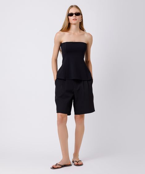 bermuda feminina de alfaiataria com pregas mindset preta