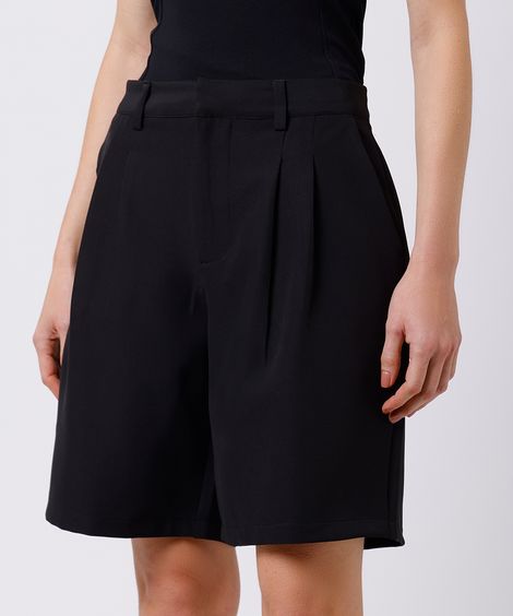 bermuda feminina de alfaiataria com pregas mindset preta