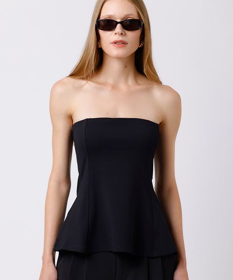 blusa peplum feminina sem alça mindset preta