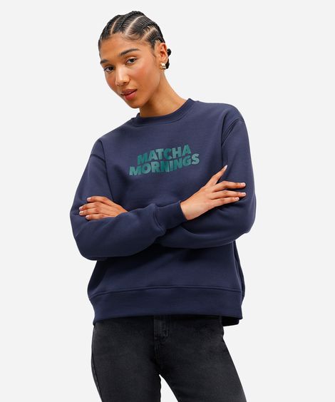blusão feminino de moletom felpado matcha mornings azul