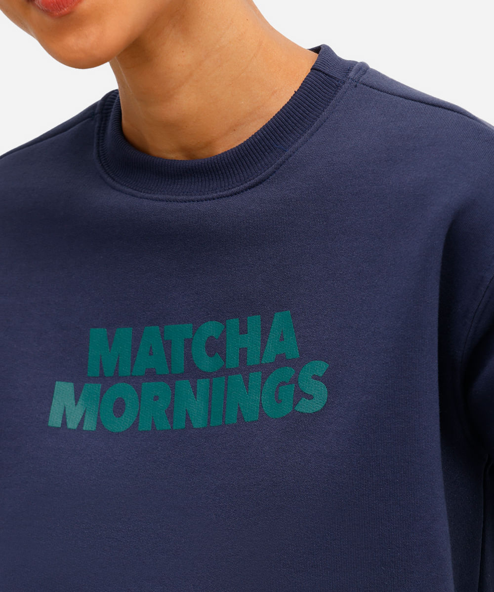 blusão feminino de moletom felpado matcha mornings azul