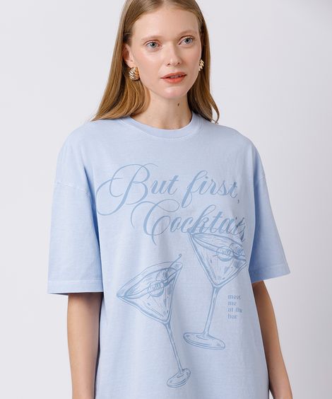 camiseta feminina de algodão oversized cocktails mindset azul