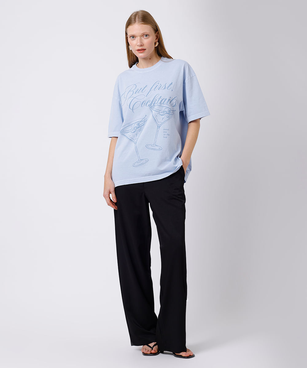 camiseta feminina de algodão oversized cocktails mindset azul