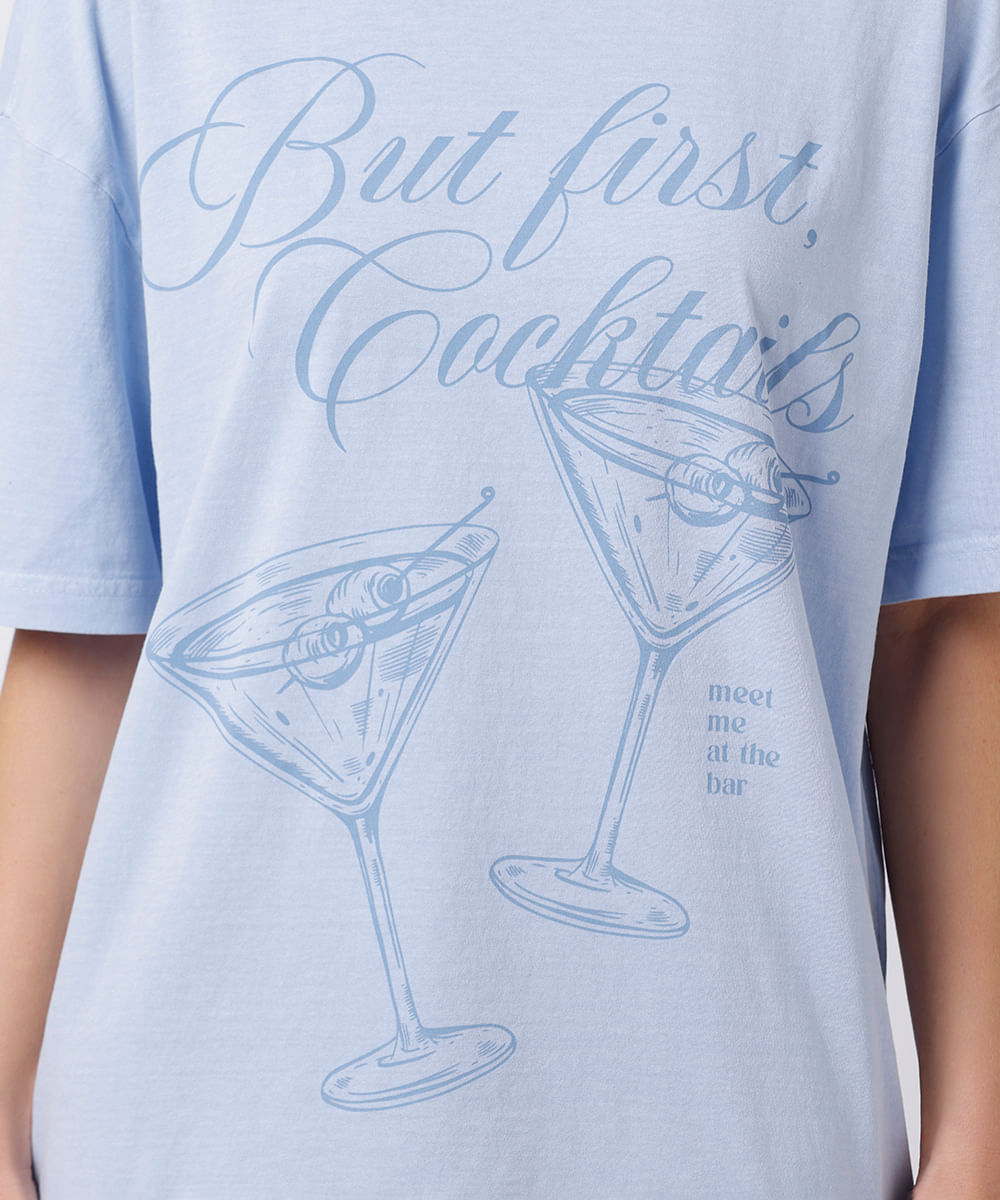 camiseta feminina de algodão oversized cocktails mindset azul